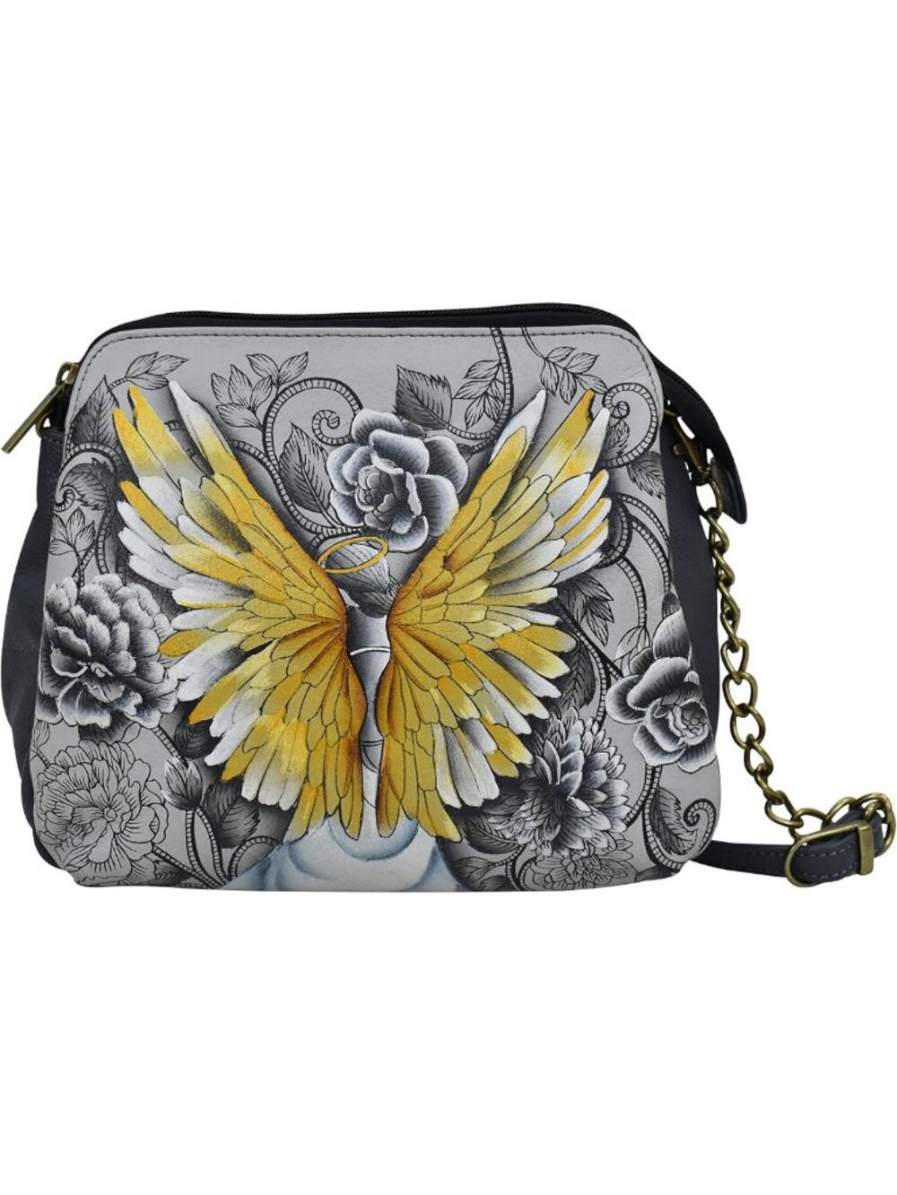 Hand-Painted Leather Multi-Compartment Bag for Women - Stylish & Functional